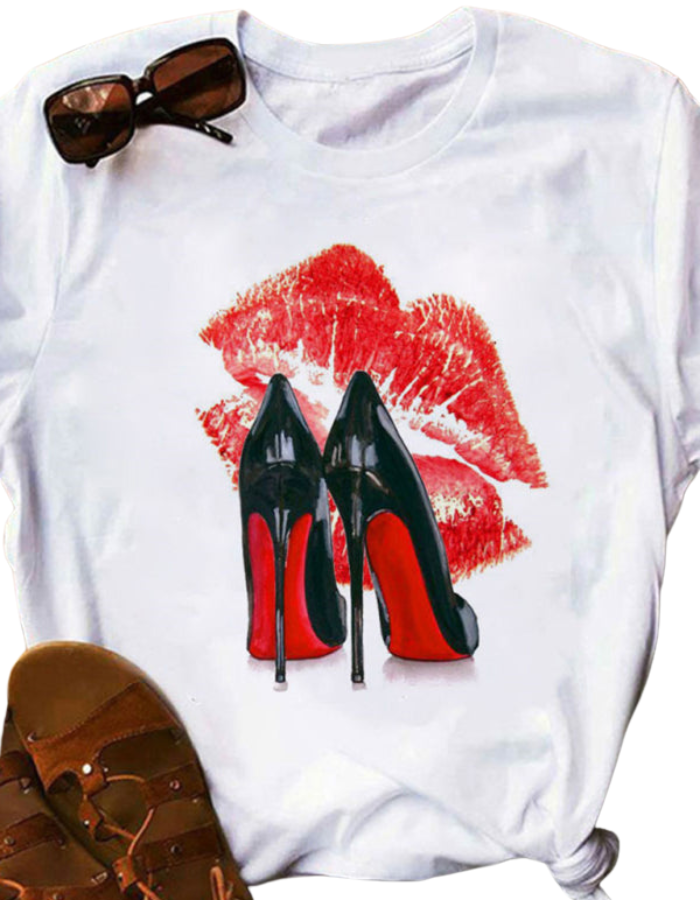 SHOPIQAT Leopard Lips Round Neck Short-Sleeved T-Shirt - Premium from shopiqat - Just $5.250! Shop now at shopiqat